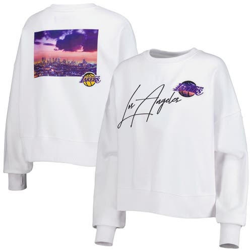 Women's Pro Standard White Los Angeles Lakers City Scape Pullover Sweatshirt