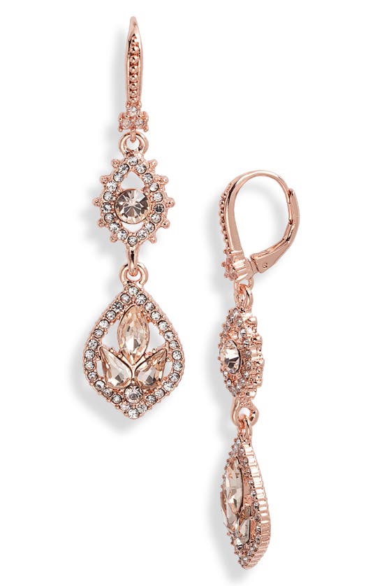 Marchesa Gold-tone Pave & Color Crystal Double Drop Earrings In Pink