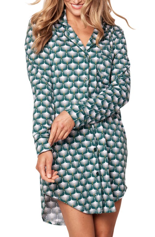 Petite Plume Sonnet of Swans Print Piped Pima Cotton Nightshirt Green at Nordstrom,