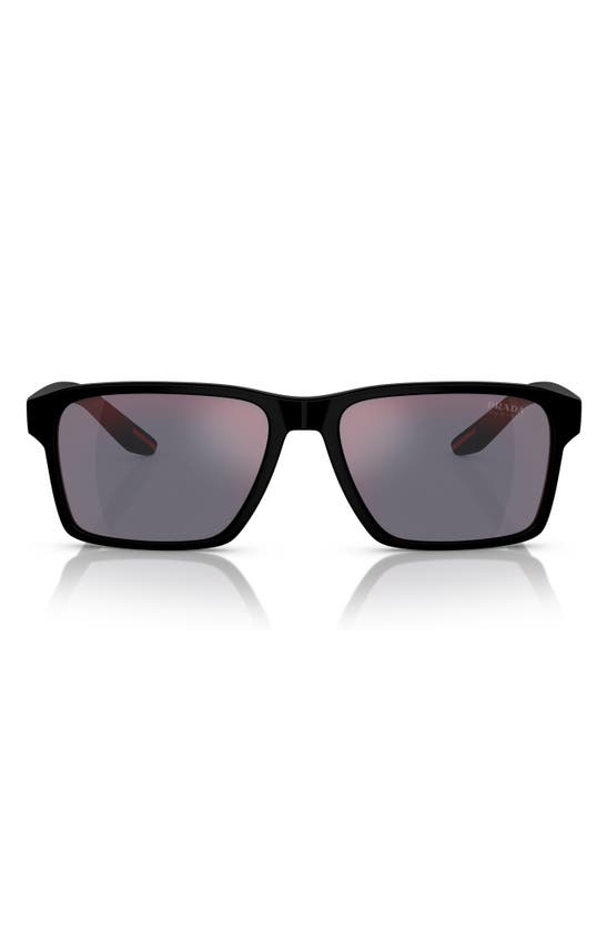 Shop Prada 58mm Rectangular Sunglasses In Matte Black