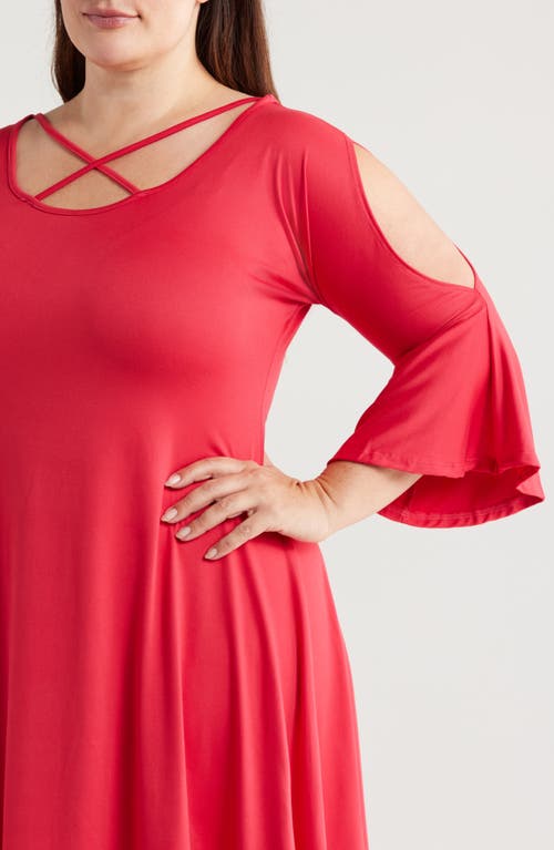 Shop 24seven Comfort Apparel Crisscross Scoop Neck Cold Shoulder Dress In Red