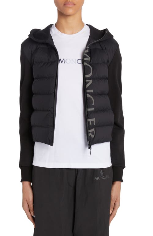 Moncler Quilted Down & Knit Hooded Cardigan in Black at Nordstrom, Size Large