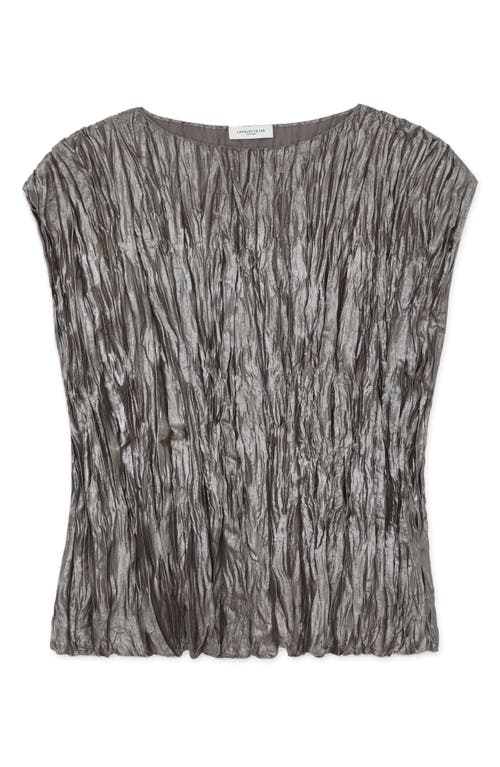 Shop Lafayette 148 New York Metallic Foil Plissé Cap Sleeve Top In Pewter Metallic