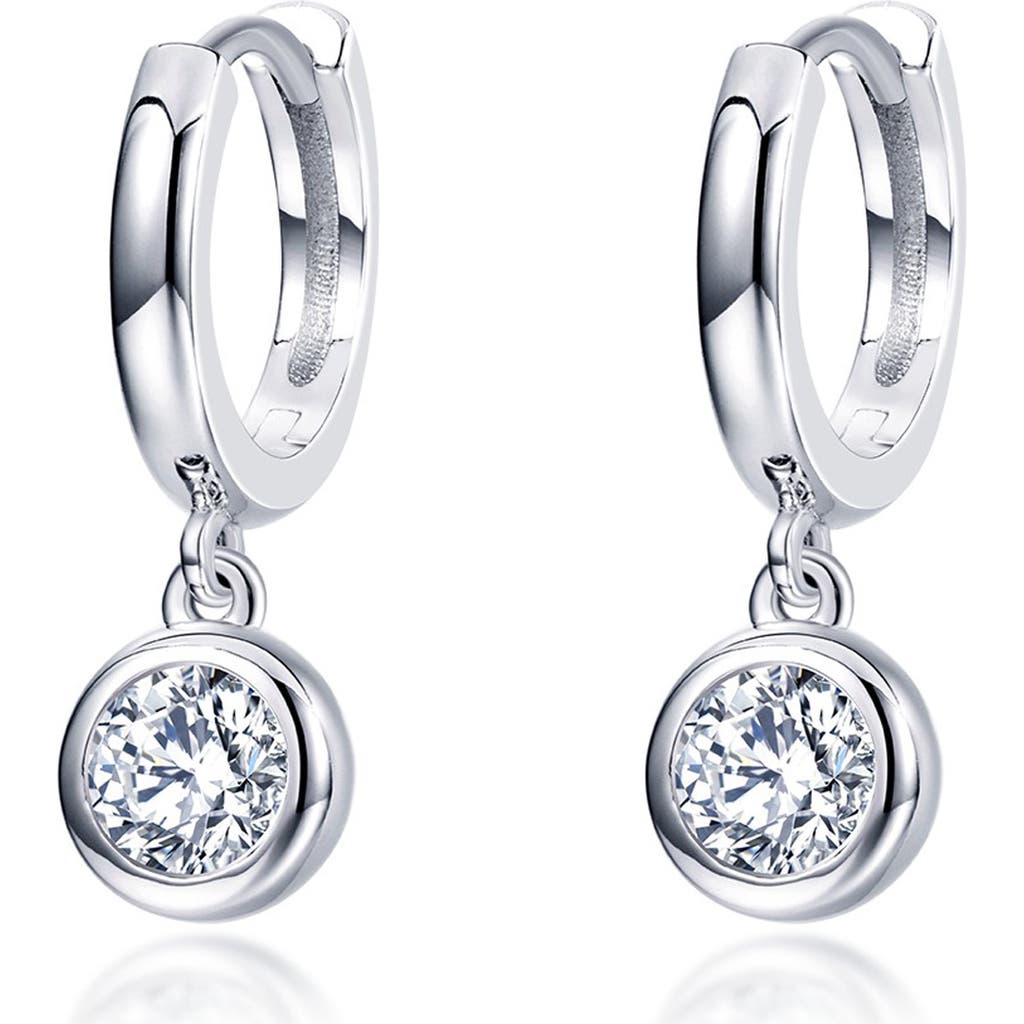 Lafonn Simulated Diamond Bezel Drop Sterling Silver Huggie Hoops In White/silver