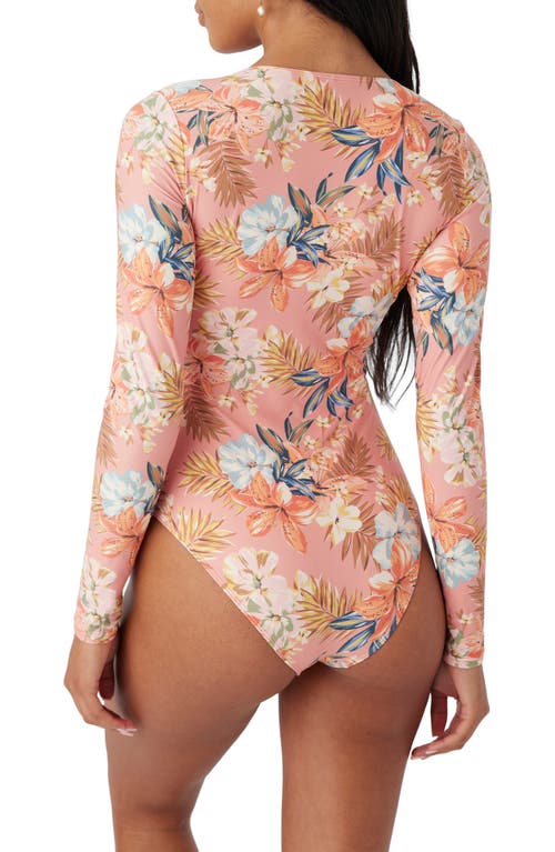 Shop O'neill Punta Tropical Key West Cutout Floral Long Sleeve One-piece Swimsuit In Canyon Clay