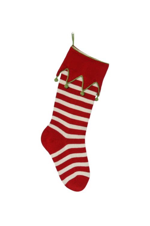 Melange Collection Elf-cuff Striped Stocking In Red