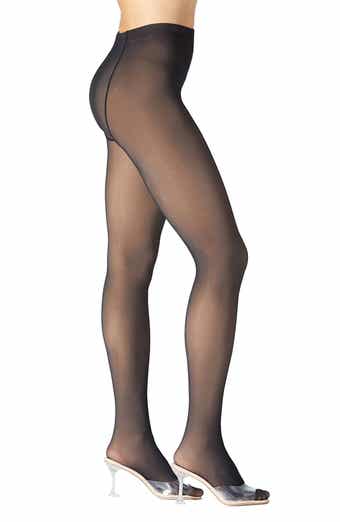 Sheer Fleece Lined Tights For Women - Black And Coffee, One Size
