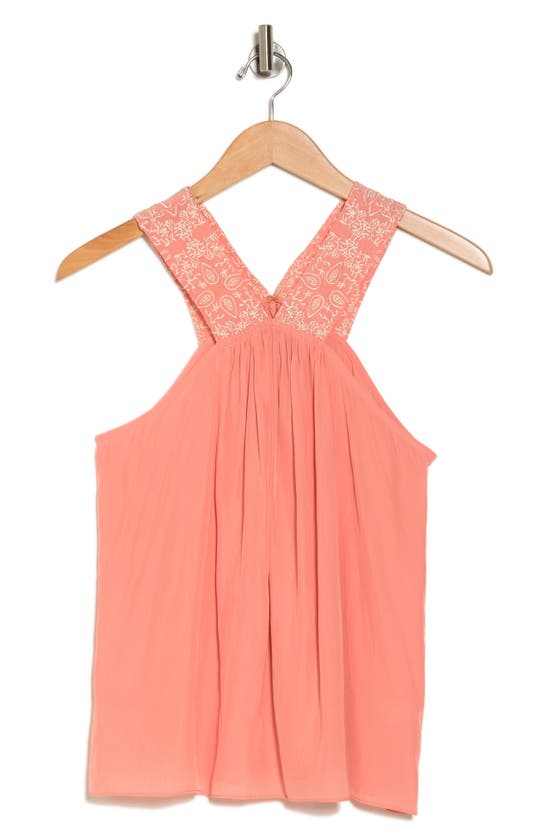 Ramy Brook Darby Embroidered Halter Neck Tank In Deco Rose