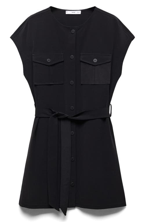 Mango Cap Sleeve Belted Minidress In Black