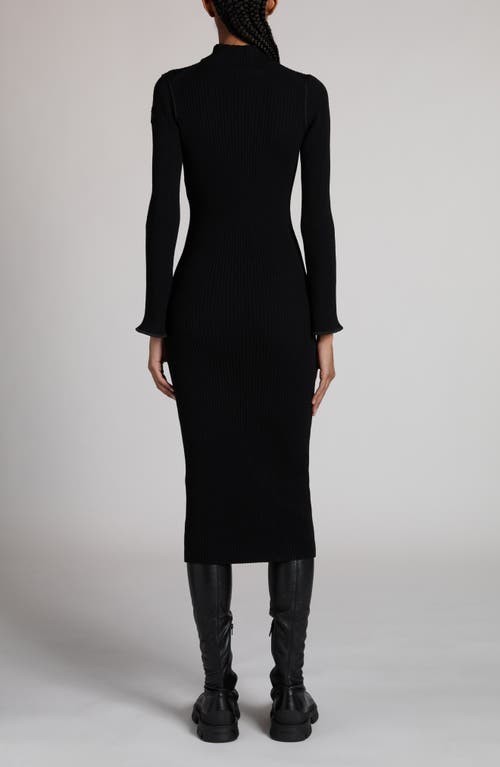 Shop Moncler Rib Long Sleeve Quarter Zip Sweater Dress In Black