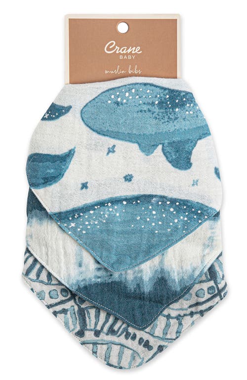 Crane Baby 3-pack Cotton Muslin Bandana Baby Bibs In Blue