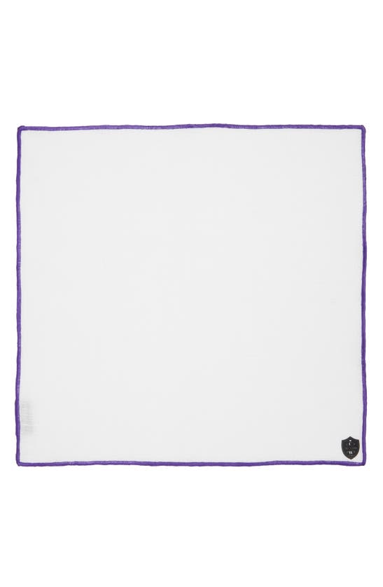 Clifton Wilson White Linen Pocket Square With Purple Trim In Purple