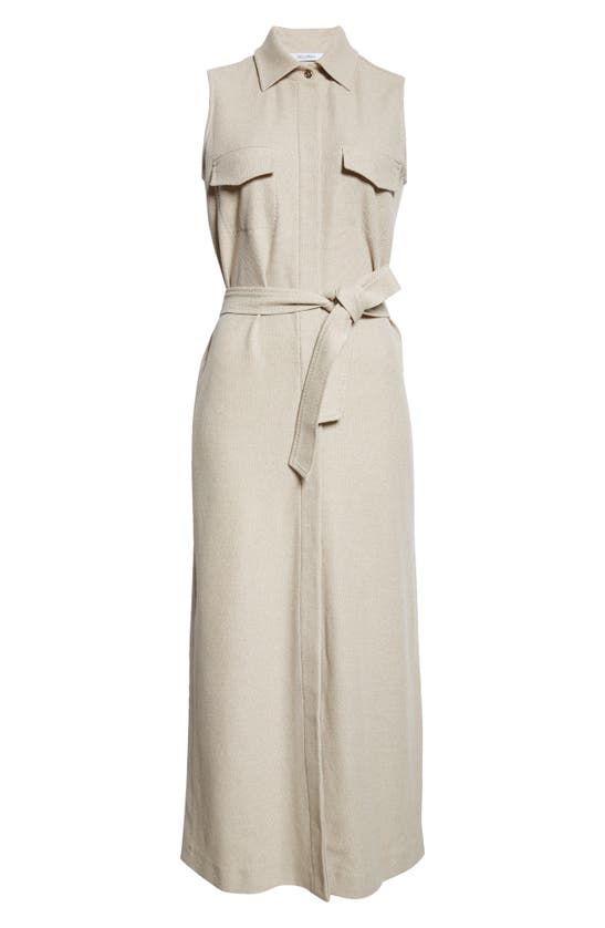 Shop Max Mara Lampo Belted Sleeveless Cotton Jersey Maxi Shirtdress In Beige