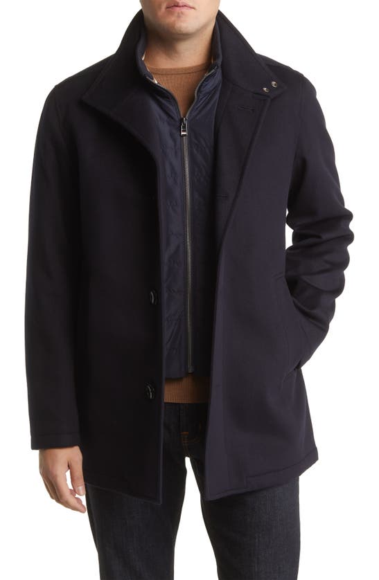 Hugo Boss Coxtan Virgin Wool Blend Coat In Dark Blue