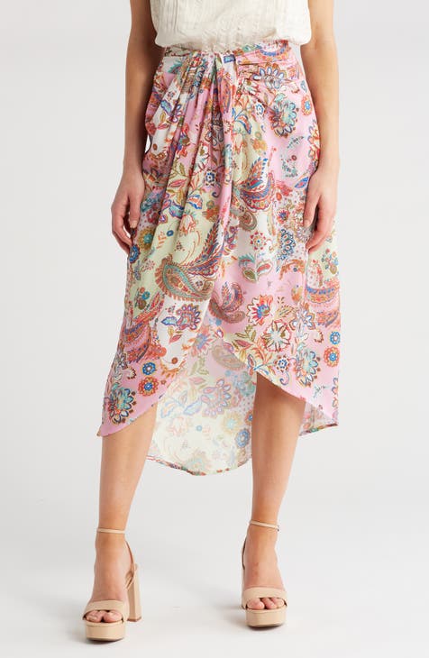 Treasured Travels Print Satin Midi Skirt