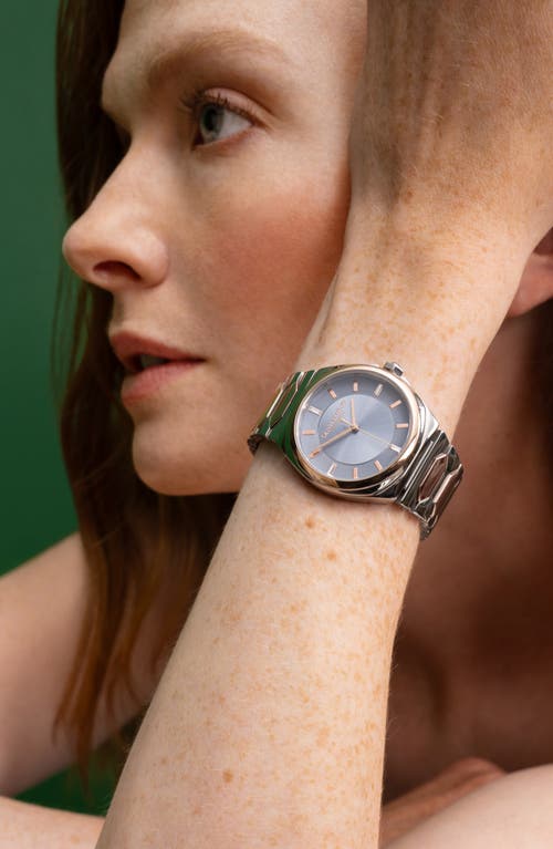 Olivia Burton Women's Lustre Silver And Rose Gold-tone Stainless Steel Bracelet Watch 34mm In Two Tone/blue