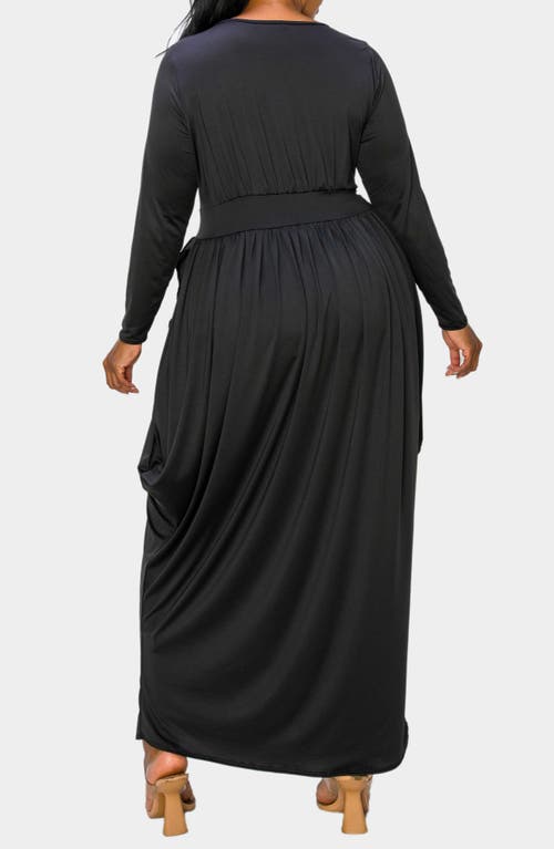 L I V D Giuliana Long Sleeve Tulip Hem Faux Wrap Maxi Dress In Black