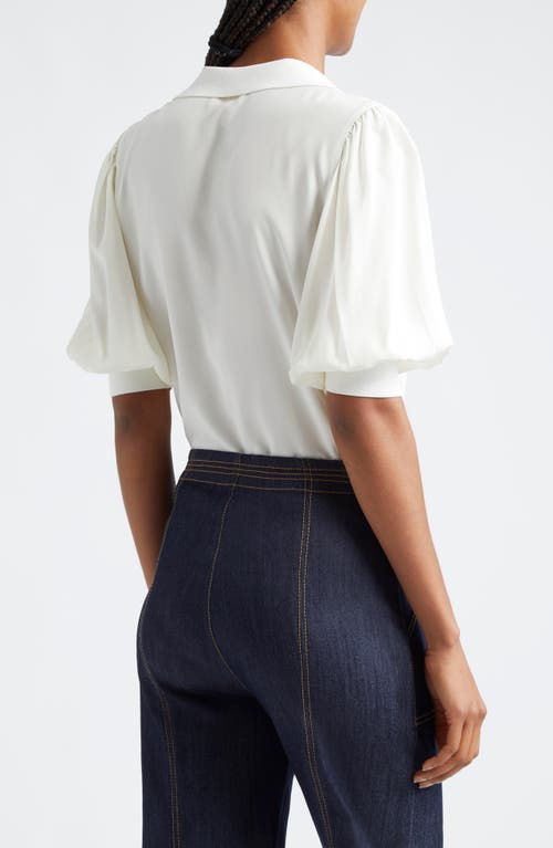 Cinq À Sept Weldon Collared V-neck Short-sleeve Silk Combo Top In Ivory