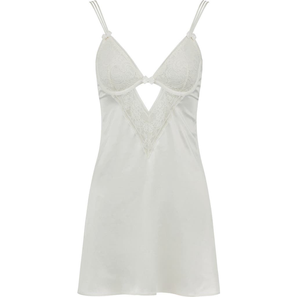 Love, Vera Cutout Lace Trim Satin Babydoll Chemise In Ivory