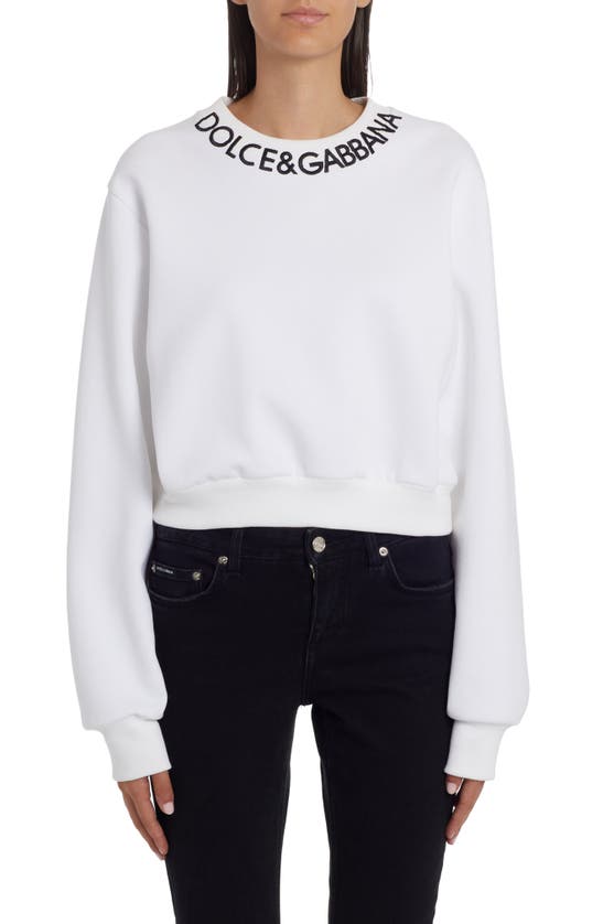 Dolce & Gabbana Cropped Jersey Sweatshirt With Logo Embroidery On Neck In White