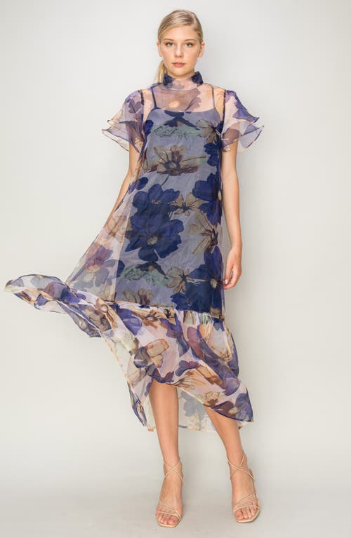 Shop Melloday Floral Chiffon Maxi Dress In Navy