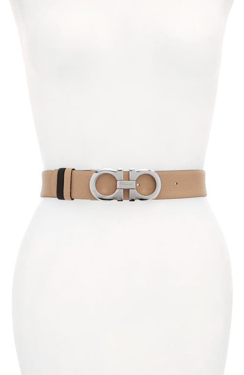 FERRAGAMO Reversible Gancini Calfskin Leather Belt New Bisque at Nordstrom,