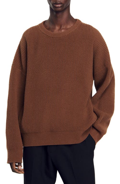 Shop Sandro Rib Knit Sweater In Caramel