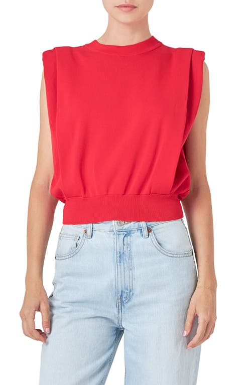 Shop Endless Rose Power Shoulder Sleeveless Blouson Top In Red