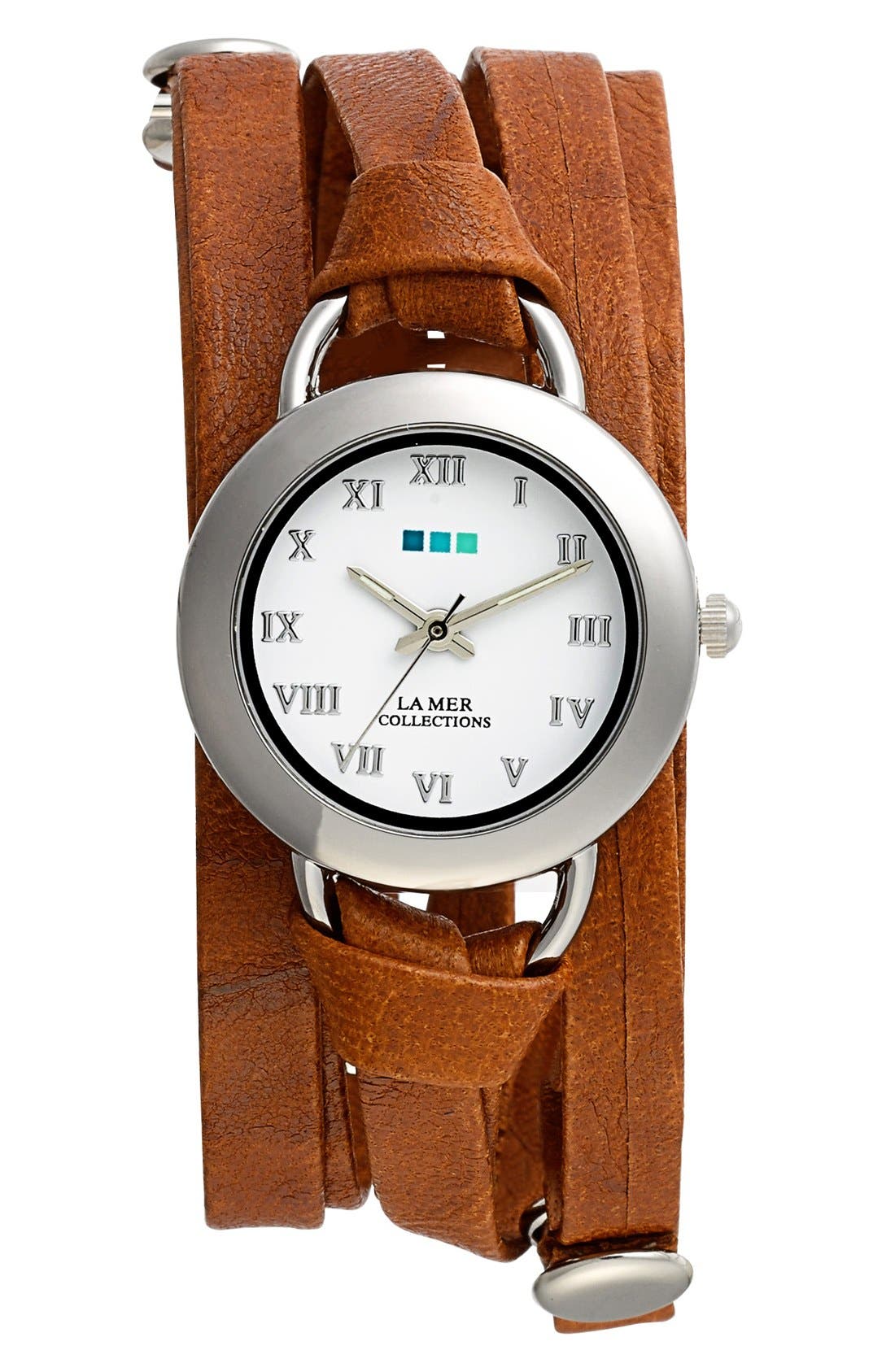 La Mer Collections 'Saturn' Leather Wrap Bracelet Watch, 32mm x 30mm