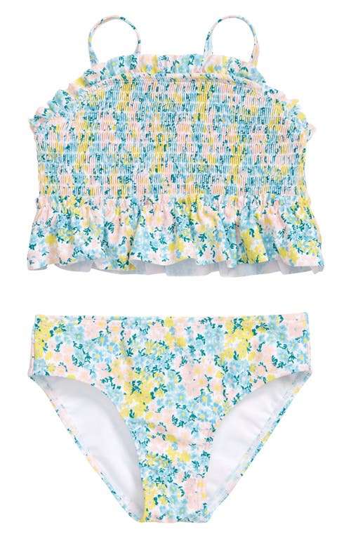 Tucker + Tate Kids' Smocked Two-Piece Swimsuit in White Spring Ditsy