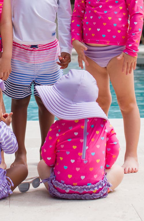 Rufflebutts Colorful Hearts One-piece Rashguard Swimsuit & Hat Set In Pink