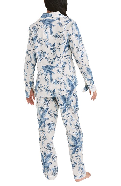 Shop Desmond & Dempsey Long Sleeve Cotton Pajamas In Parrot Cream/blue