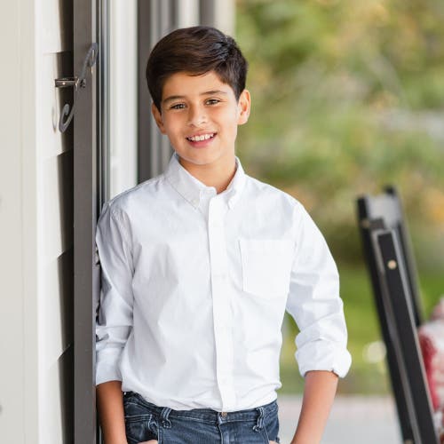 Hope & Henry Boys' Organic Stretch Poplin Shirt, Kids In Bright White