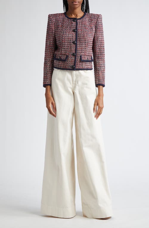 Veronica Beard Ceres Metallic Cotton Blend Tweed Jacket In Red Blaze/navy Multi