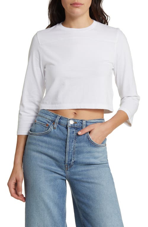 Re/Done Varsity Organic Cotton Blend Crop Top Optic White With Cream Stitch at Nordstrom,