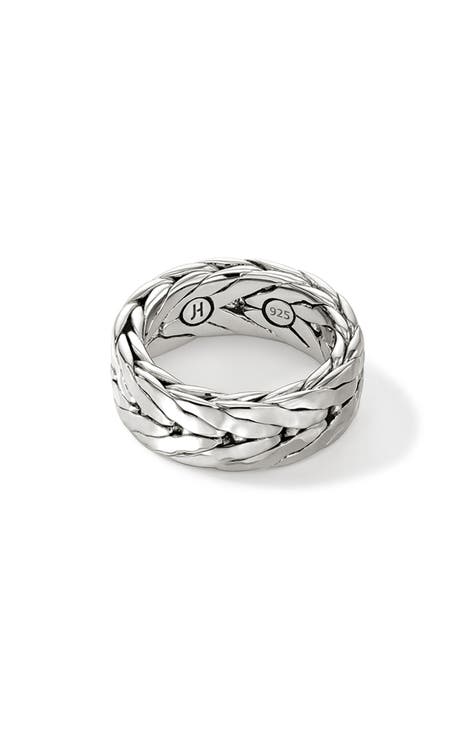 Mens Sterling Silver Wedding Band Viking Band Braid Band Woven Braided  Silver Ring Wide Band Ring Silver Wedding Ring Twist Ring 