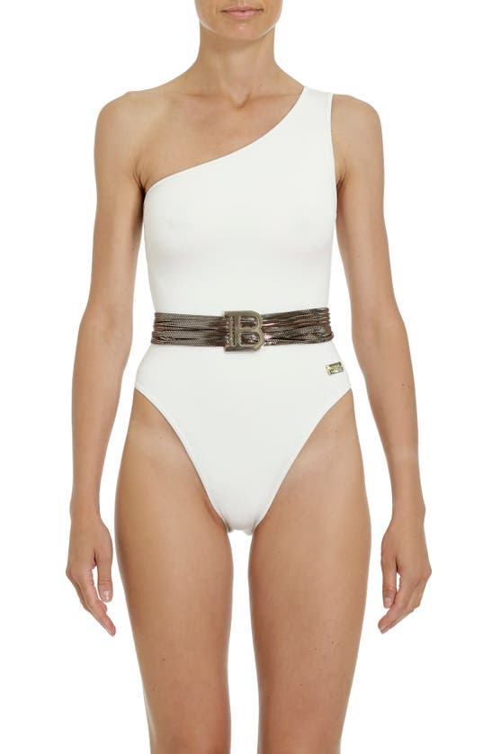 BALMAIN ONE-SHOULDER BELTED ONE-PIECE SWIMSUIT