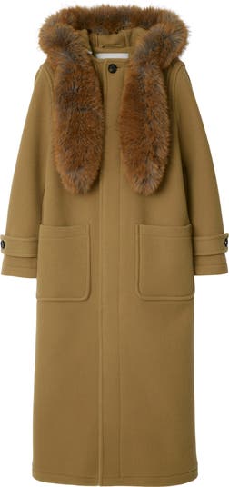 Burberry detachable fur trim wool duffle coat best sale