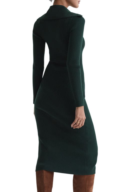 Reiss Green Maria Petite Button Through Bodycon Midi Dress In Green