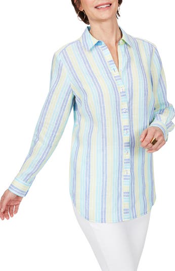Foxcroft Havana Stripe & Check Non-Iron Linen Shirt