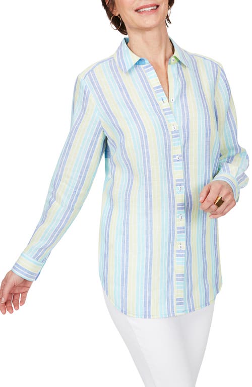 Foxcroft Havana Stripe & Check Non-Iron Linen Shirt at Nordstrom,