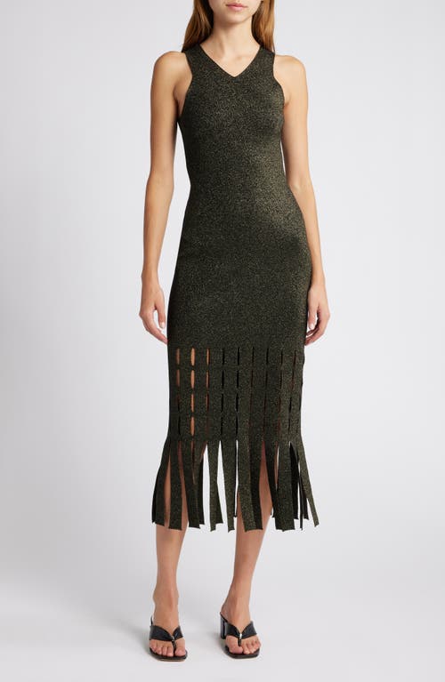 Rails Kaia Metallic Fringe Detail Knit Midi Dress in Gold Lurex 