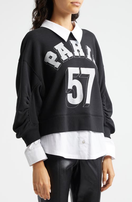 Shop Cinq À Sept Paris 57 Beaded Layered Cotton Blend Graphic Sweatshirt In Black/white