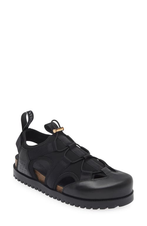 Medusa Track Sandal in Black Versace Gold