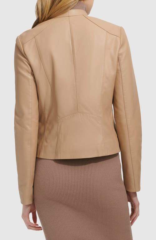 Cole Haan Band Collar Leather Moto Jacket In Sesame