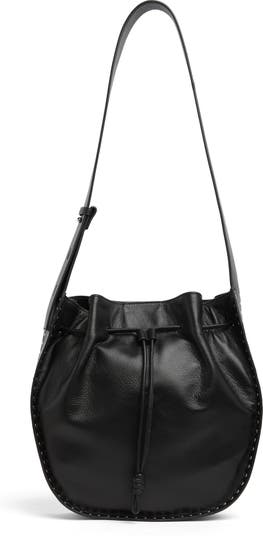 Nanine Leather Drawstring Shoulder Bag