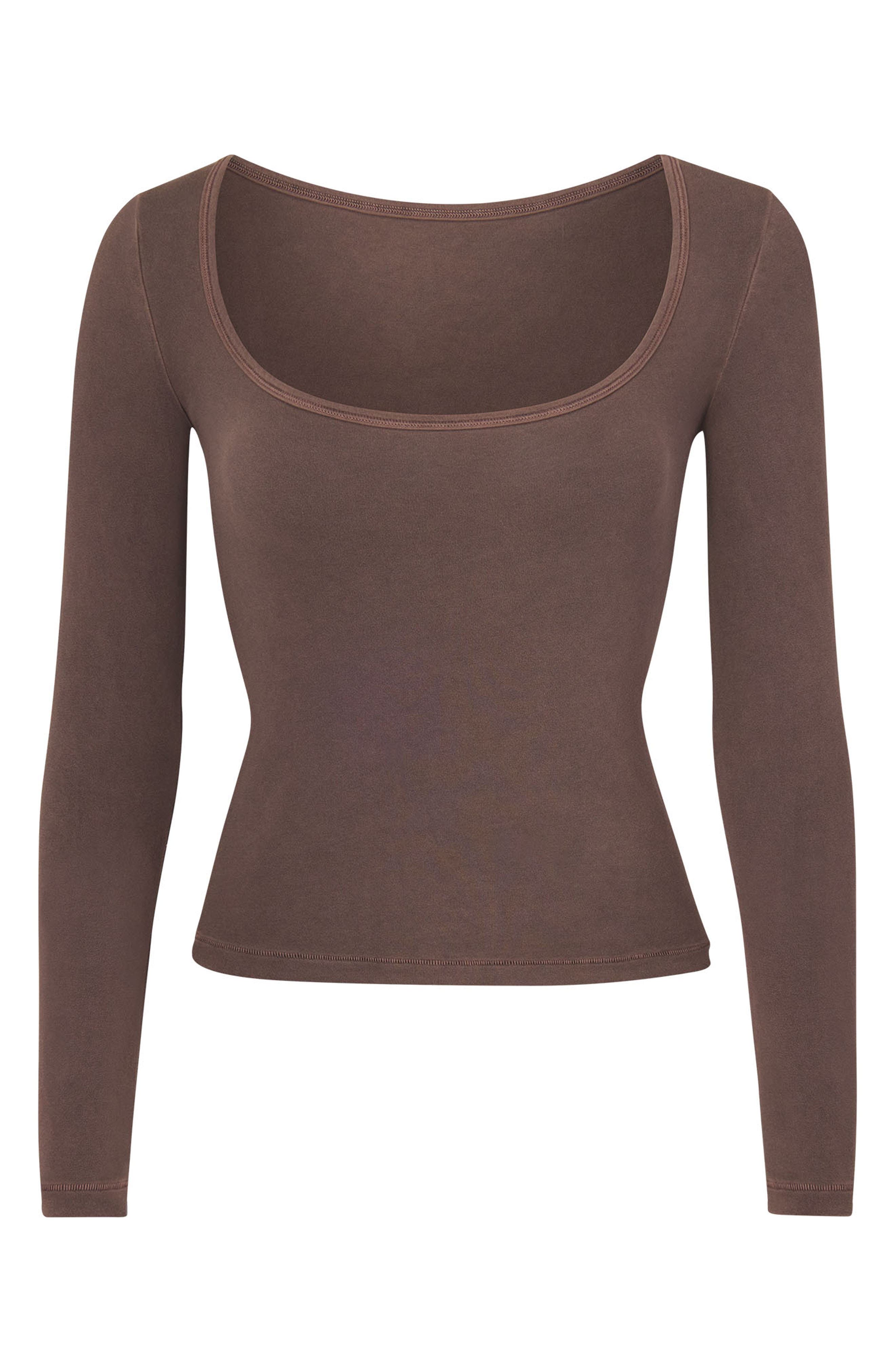 SKIMS Square Neck Long Sleeve T-Shirt in Washed Onyx