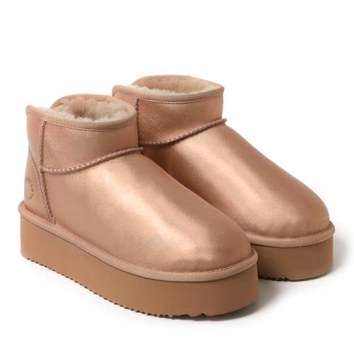 Dearfoams Fireside Kingston Genuine Shearling Platform Bootie In Rose Gold