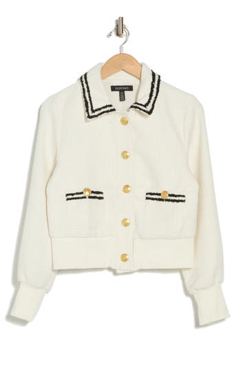 Ellen Tracy Tweed Bomber Jacket In Marshmallow
