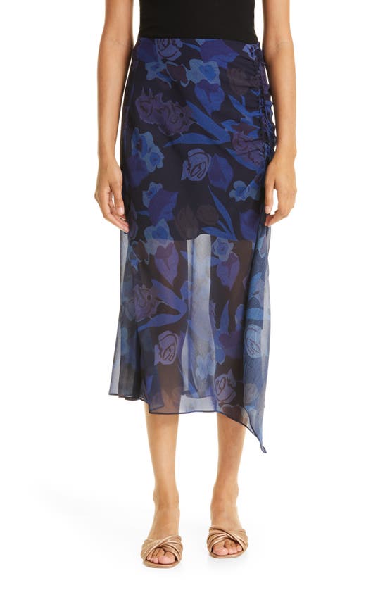 TED BAKER LEXIY FLORAL RUCHED ASYMMETRIC SKIRT
